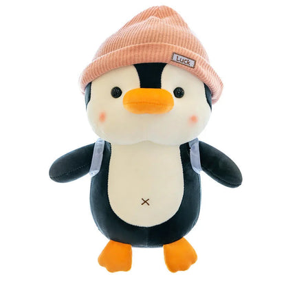 Backpack Little Penguin Doll Plush Toys Wearing Hat Penguin Comfort Sleep Companion Throw Pillow Birthday Gift