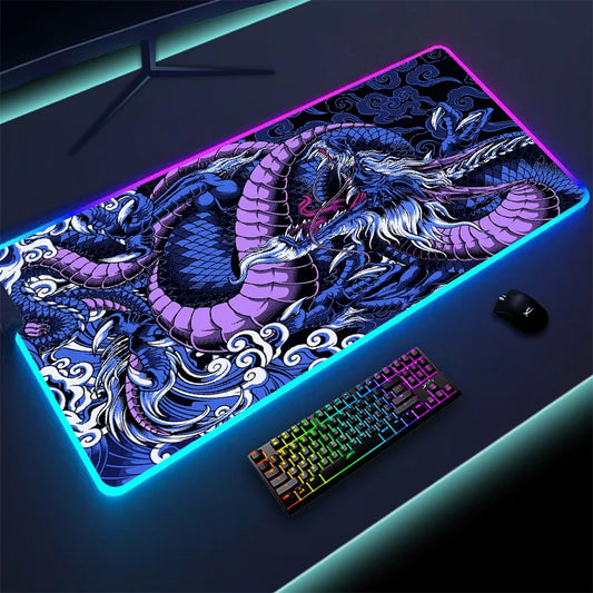 Large Game RGB Mouse Pad Chinese Dragon Gaming Accessories HD Print Computer Keyboard LED Mousepad XXL PC Gamer Laptop Desk Mat