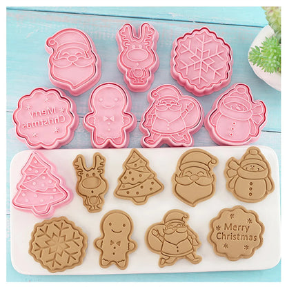 8 Pieces Cookie Cutter Press Christmas Santa Claus Biscuit Mold Plastic Cookie Stamp Confectionery Kitchen Baking Pastry Tools