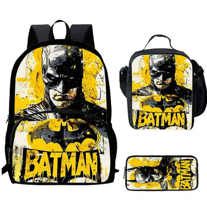 Cartoon Super Hero B-BatmanS School Backpack,Lunch Bags,Pencil Bags for 4-8 Years Old,Cartoon School Bags for Boy Girl Best Gift