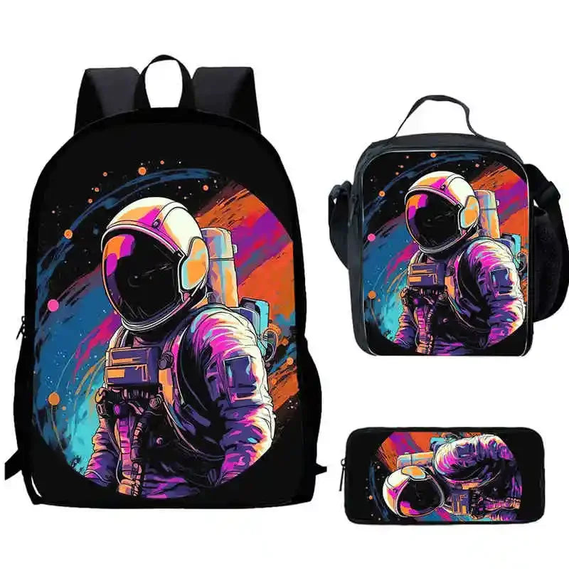 Cartoon Night Sky Child School Backpack With Lunch Bags Pencil Bags For Kindergarten,Best Gift For Boys and Girls