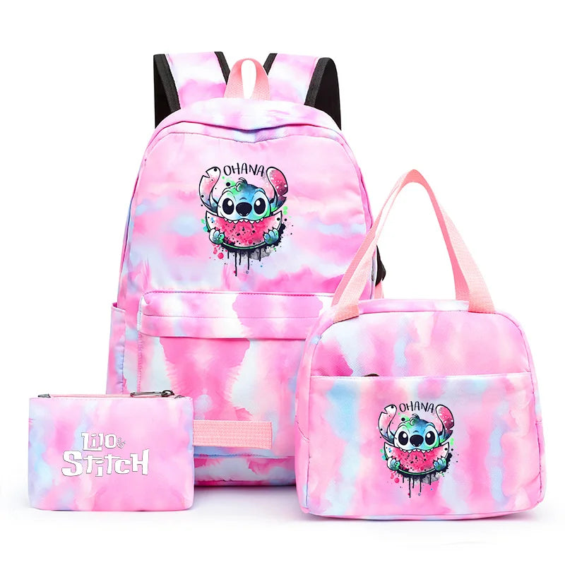 3pcs Disney Lilo Stitch Colorful Backpack with Lunch Bag Rucksack Casual School Bags for Boys Girls Women Student Teenagers Sets