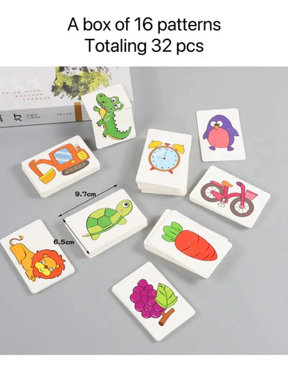 32 Pcs Enlightenment Card Matching Puzzle Early Education Cartoon Pattern Cognitive Boys and Girls Toys