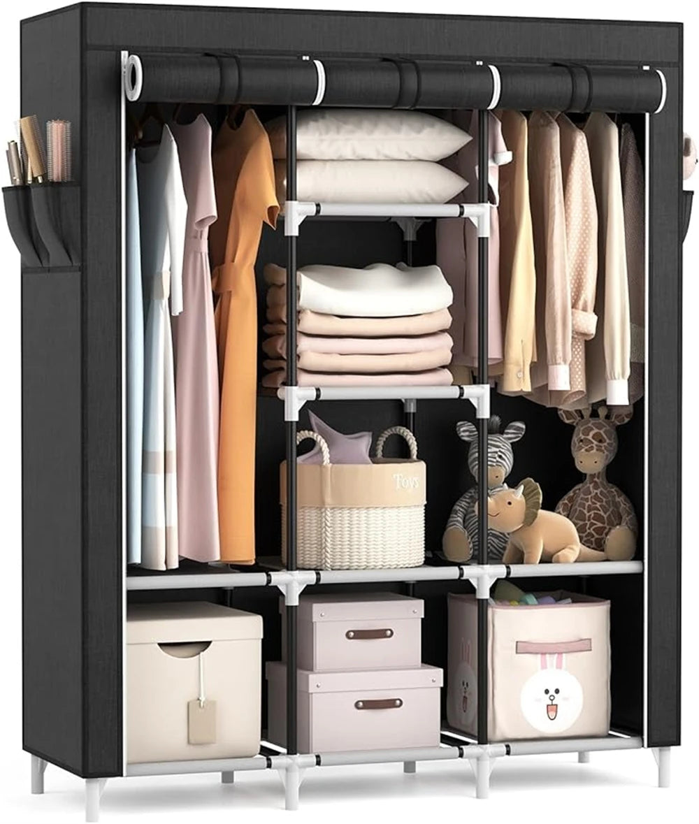 LEEGOHOME Portable Closet Large Wardrobe Closet Clothes Organizer with 6 Storage Shelves, 2 Hanging Sections 4 Side Pockets