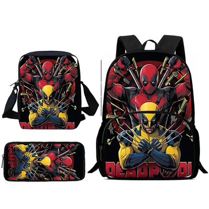 3Pcs Set Deadpools Heroes Child Backpacks Shoulder Bag Pencil Case Pupil Large Capacity School Bags for Boys Girls Best Gift