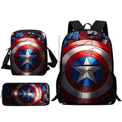 3Pcs Set Captains Americas Child Backpacks Shoulder Bag Pencil Case Pupil Large Capacity School Bags for Boys Girls Best Gift