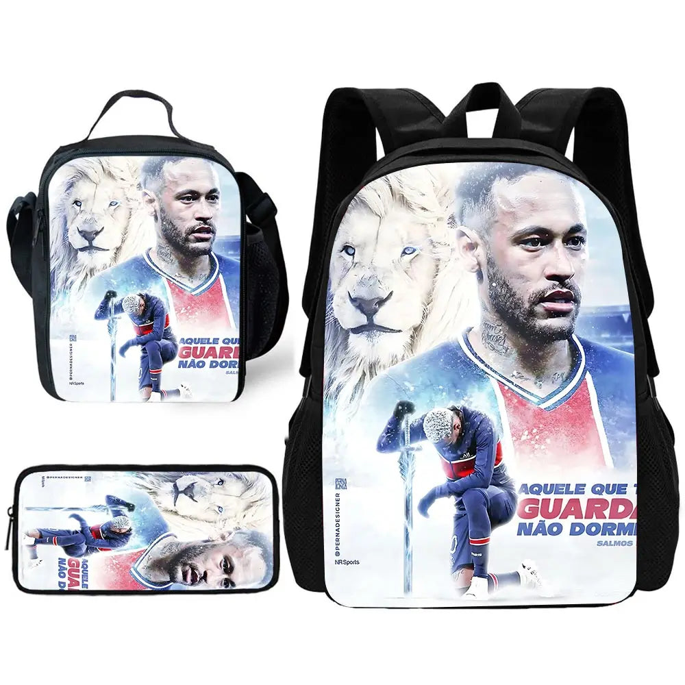 Game Football Child School Backpack with Lunch Bags ,Pencil Bags ,N-NeymarS School Bags for Boys Girls Best Gift