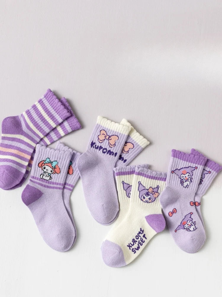 5 pairs of children's socks Girls' socks Cute all-match style CuHK children's mid-tube socks Student sports socks Breathable and