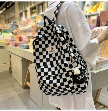 Schoolbags for female junior high school students, high school students, middle school students, ins style girls' backpacks, girls' checkerboard backpacks, five colors optional