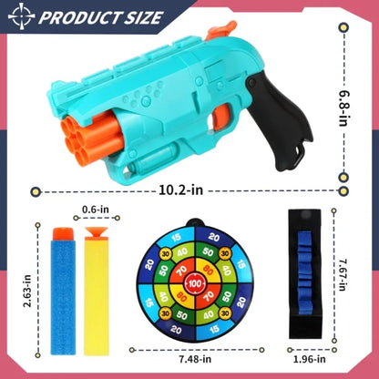 Kids 6-Shot Soft Bullet Gun with 20 Bullets Target Wristband Nerf Blaster Toy Gun Indoor Outdoor Shooting Dart Blaster Gift