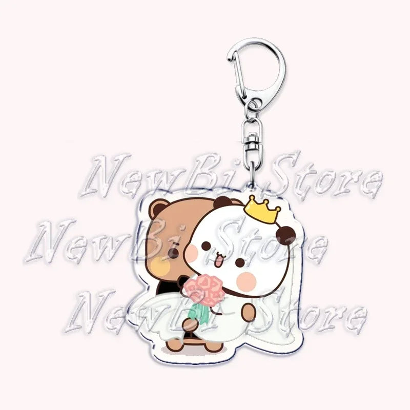 Cute Bubu Dudu Keychains Baby Grey Bear White Panda Keyring for Accessories Bag Pendant Key Chain Jewelry Fans Couple Love Gifts