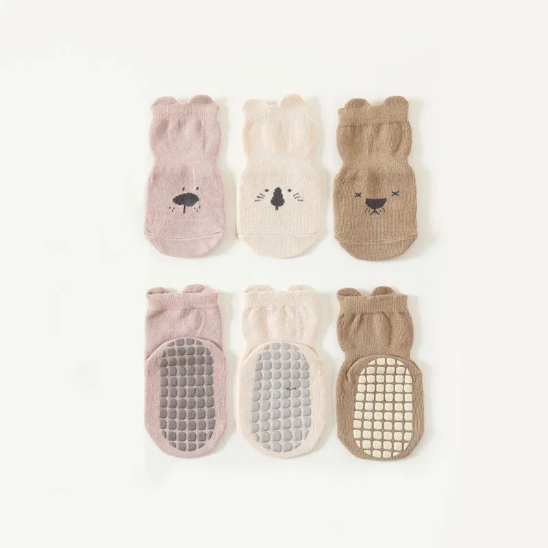 3/5 Pairs Baby Adorable Animals Pattern Non Slip Floor Socks, Breathable Casual Socks For Boys and Girls Kids Indoor Activities