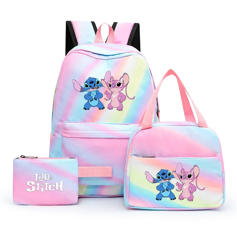 3pcs Disney Lilo Stitch Colorful Backpack with Lunch Bag Rucksack Casual School Bags for Boys Girls Women Student Teenagers Sets