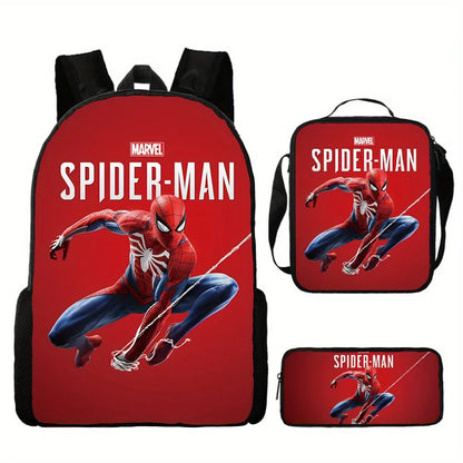 Disney Spidermans Backpack 3pcs Backpack Set for Elementary School Students Cartoon School Bag Lunch Bag Pencil Box Student Gift