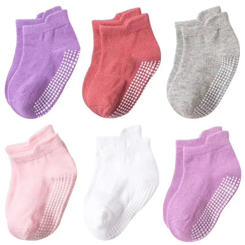 6 Pairs/Lot Spring Autumn Kids Anti-slip Socks Solid Color Soft Breathable Cotton Babys Boat Socks Boys GirlsTrampoline Socks