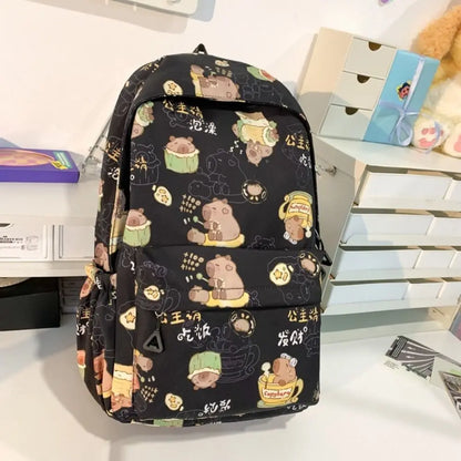 Kawaii Cartoon Capybara Backpack Funny Large Capacity Capybara School Bag Nylon Handbag Student Laptop Bag NO Pendant