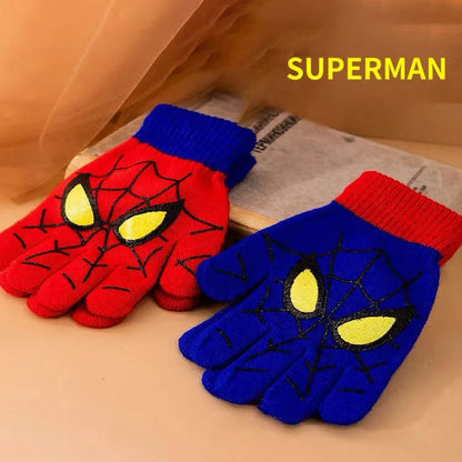 3-8 Years Autumn Winter Kids Knitted Gloves Cute Cartoon Spider Full Finger Boys Warm Outdoors Children Mittens