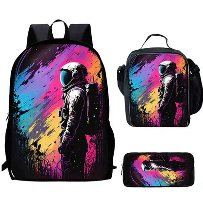 Cartoon Night Sky Child School Backpack With Lunch Bags Pencil Bags For Kindergarten,Best Gift For Boys and Girls