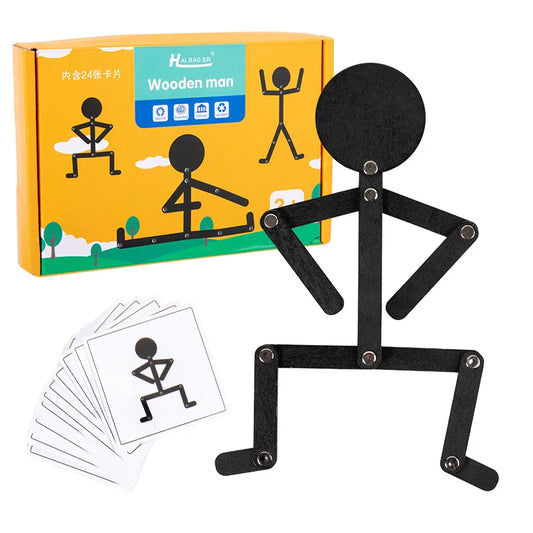 Kids Montessori Educational Wooden Stick Men Puzzle Kids Hand Skill Fine Motor Training Assemble Toys For Party Game