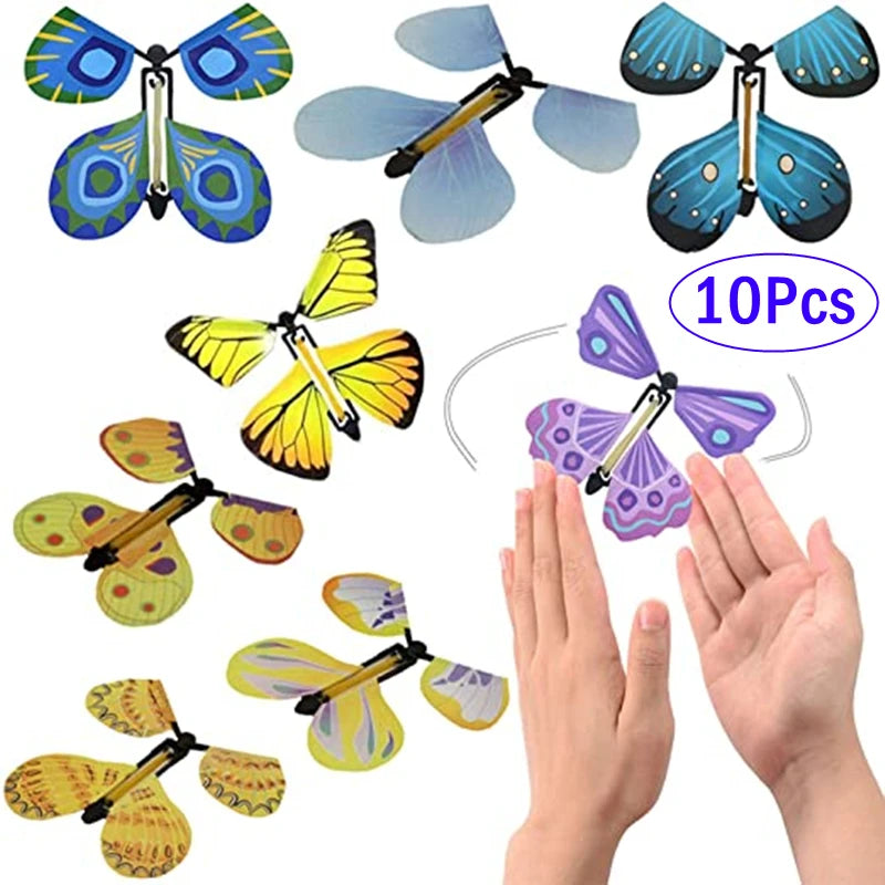 Magic Flying Butterflies Wind Up Toy In The Sky Bookmark Greeting Cards Rubber Band Powered Kids Magic Props Surpris Gift