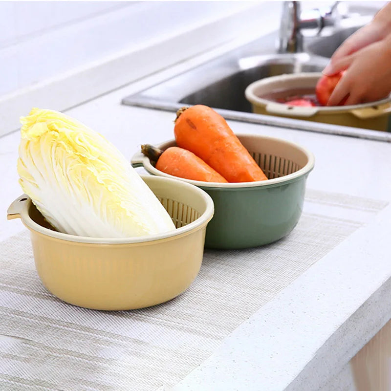 1 Set Double Drain Basket Bowl Washing Storage Basket Strainers Bowls Drainer Vegetable Cleaning Colander Cocina Kitchen Gadgets