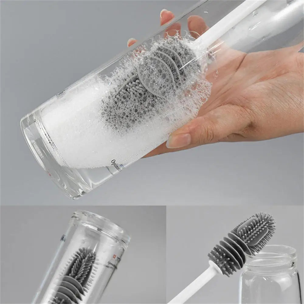 Silicone Milk Bottle Brush Cup Scrubber Glass Cleaner Long Handle Drink Bottle Clean Brush Kitchen Cleaning Tool