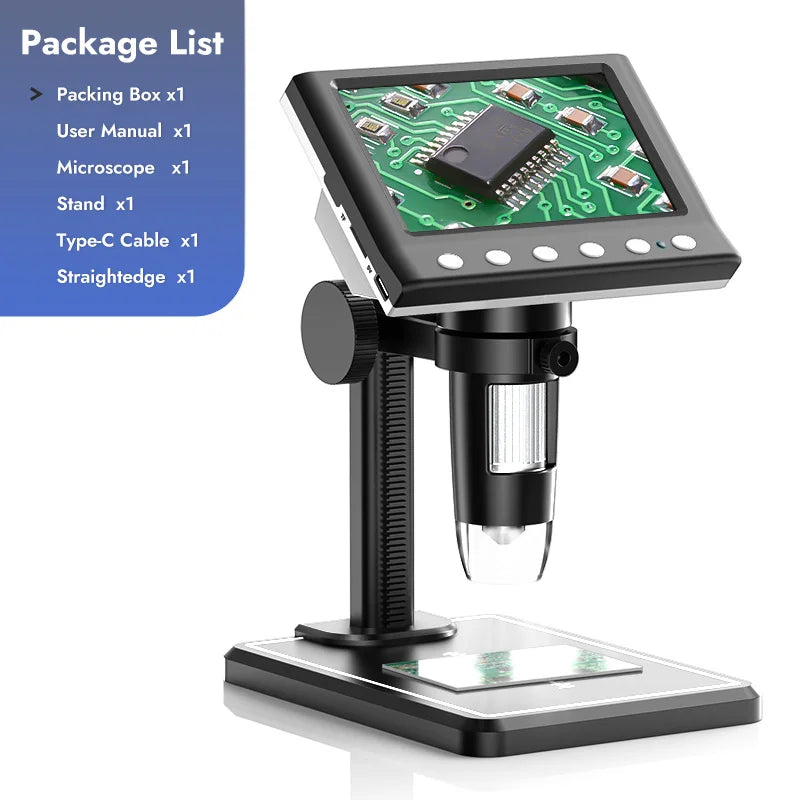 Hayve 4.3'' Digital Microscope 1600X USB Microscope 1080p Soldering Microscope with 8 LEDs Compatible with Windows/Mac OS (DM7)