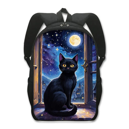 Moon Black Cat Print Backpacks Witchcraft Cat Starry Sky Teenager Daypack for Travel Storage Backpack Laptop Bags School Bag