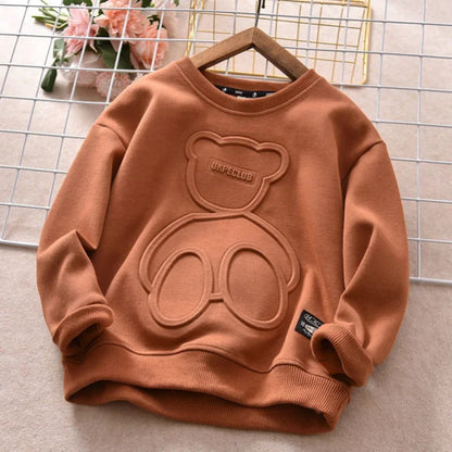 New Spring Autumn Steel Print Bear Sweatshirt Boys Clothes Teenagers Long Sleeve Pullovers  Girls Kids Cotton Tops Anime Hoodie