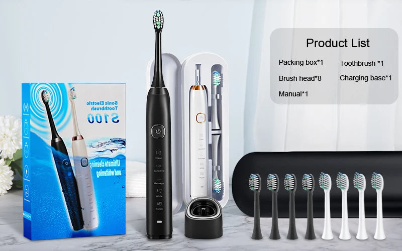 Smart Sonic Electric Toothbrush Ultrasound IPX7 Rechargeable Tooth Brush 5 Mode Smart Time Whitener Teethbrush Sarmocare S100