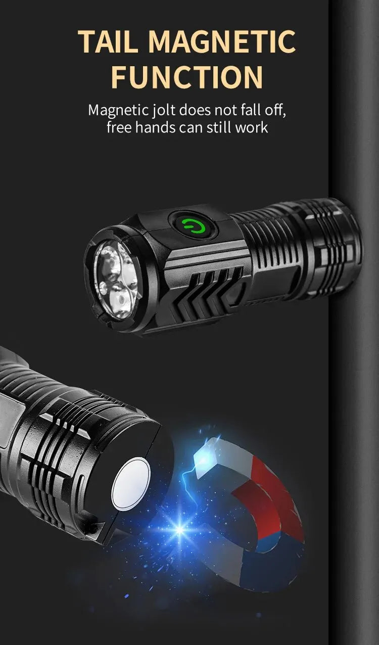 New Ultra Powerful Flashlight 3 Core LED Mini Tactical Flashlight USB Rechargeable High Power LED Torch With Magnet Hand Lamp