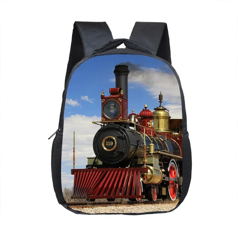 Cute Cartoon Train Locomotive Print Backpack for 2-4 Years Old High-speed Train Kids Bookbags Boy Girl Toddler School Bag Gift