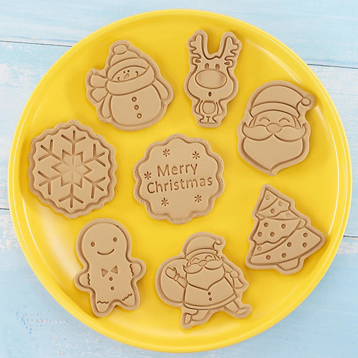 8 Pieces Cookie Cutter Press Christmas Santa Claus Biscuit Mold Plastic Cookie Stamp Confectionery Kitchen Baking Pastry Tools