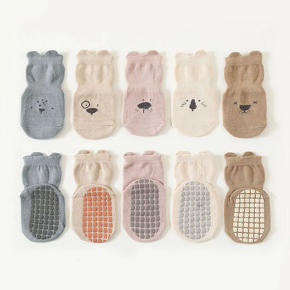 3/5 Pairs Baby Adorable Animals Pattern Non Slip Floor Socks, Breathable Casual Socks For Boys and Girls Kids Indoor Activities