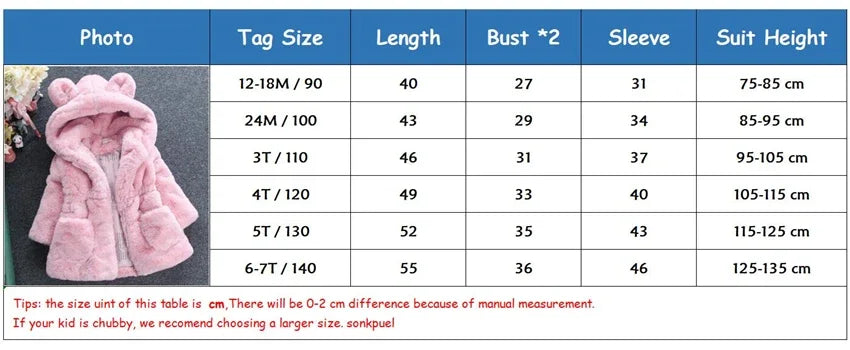 Baby Girls Warm Winter Coats Thick Faux Fur Fashion Kids Hooded Jacket Coat for Girl Outerwear Children Clothing 2 3 4 6 7 Years