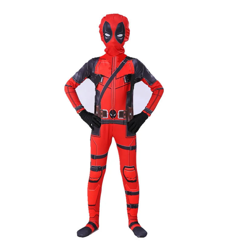 Superhero Deadpool DeadpoolMask Jumpsuit Halloween Adult and Kids Cosplay Party Costume Sword Bag Jumpsuit