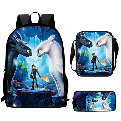 Cartoon How to T-Train Your D-Dragon Child School Backpack With Shoulder Bags Pencil Bags,School Bags for Boys Girls,Best Gift