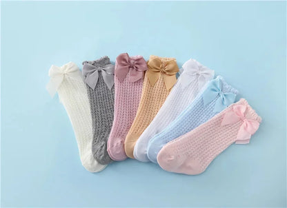 0-24Month Baby Girl Socks Toddler Bow Cotton Summer Mesh Lace Baby Knee Socks Newborn Infant Baby Princess Long Socks 2024 New