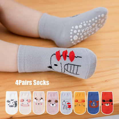 4Pairs/lot Anti-slip Baby Socks Cute Animal Cartoon Baby Boy Girls Sock Infant Children's Floor Socks 0-3 Years Old