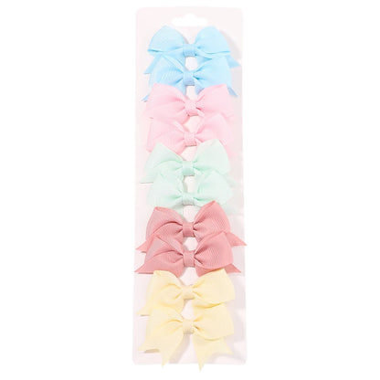 10Pcs/Set New Cute Solid Ribbon Bowknot Hair Clips for Baby Girls Handmade Bows Hairpin Barrettes Headwear Kids Hair Accessories