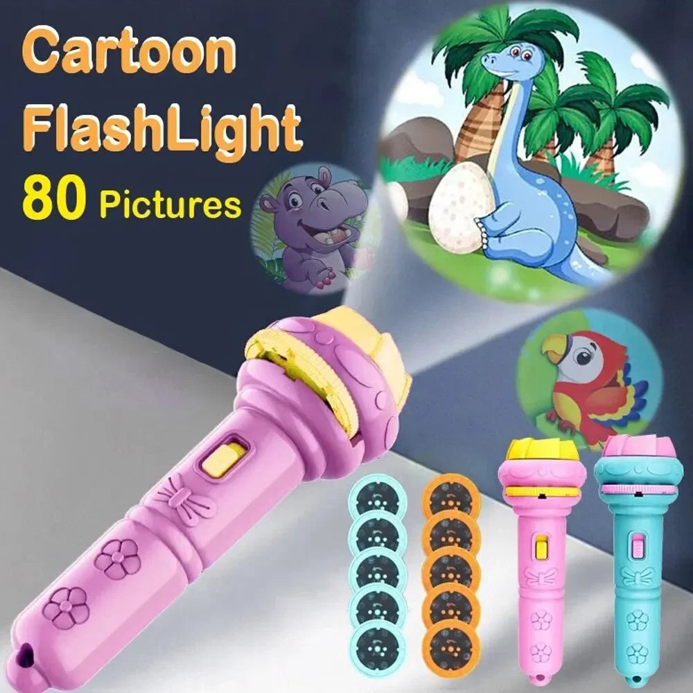 80 Patterns Illuminated Projection Led Flashlight Baby Puzzle Teaching Cognition Early Knowledge Animal Pattern Bedtime Story