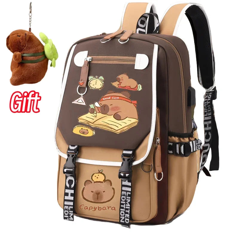 Kawaii Capybara Stylish Computer Backpack College School Casual Daypack Teens Bag Large Capacity Adjustable Strap Schoolbag