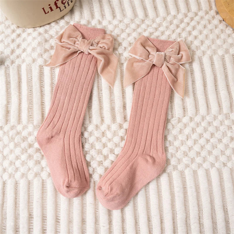 Baby Girls Knee High Socks Autumn Winter Kids Big Bow Long Soft Cute Christmas Sock Cotton Red Children Socken For 0-8 Years