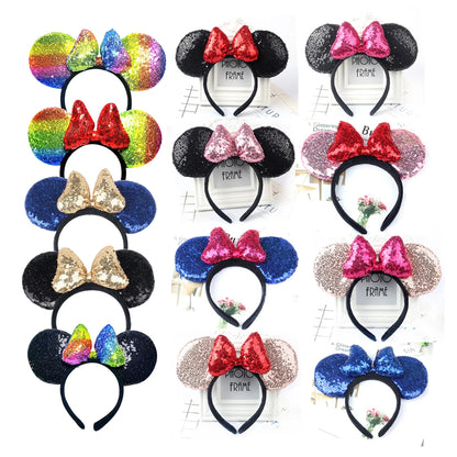 Minnie Mouse Ears Headband Big Size Sequin Bow Women Party Girl Hairband Hot Festival Disney Park Trip DIY Hair Accessories