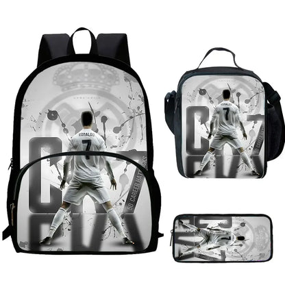 Cartoon C-CR7 Football-Stars Child Backpack,Lunch Bags,Pencil Bags for 4-8 Years Old Anime School Bags for Boys Girls Best Gift