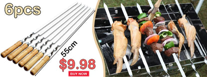 10/15Pcs Stainless Steel Barbecue Skewer Reusable BBQ Skewers Kebab Iron Stick For Outdoor Camping Picnic Tools Cooking Tools