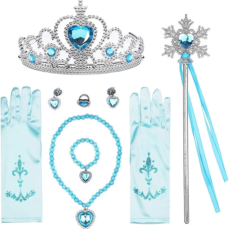 Girl Elsa Cosplay Accessories Kids Princess Snow Queen Dress Up Jewelry Wand Crown Necklace Earclips Photography Role Play Props