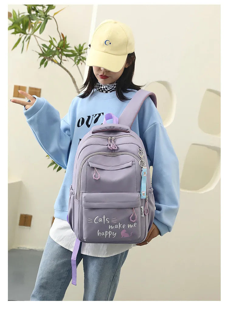 Fengdong Kawaii school Backpack for Girls cute School Bags Waterproof bookbag Teens College Student Large Travel Shoulder Bag