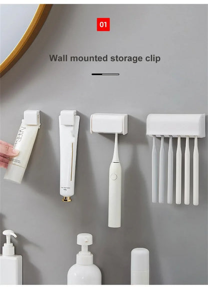 Toothbrush Holder Punch-free Wall-mounted Toothpaste Holder Toothpaste Storage Rack Holders Bath Organizer Bathroom Accessories