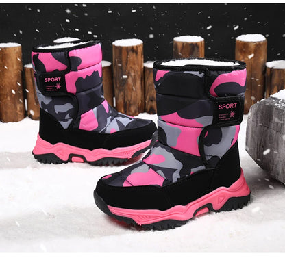 2024 Winter Children Shoes Plush Waterproof Fabric Non-Slip Girl Shoes Rubber Sole Snow Boots Fashion Warm Outdoor Boots